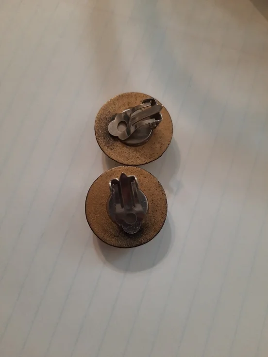 Gold-Tone Blue Stone Button Earrings Vintage 80's - Picture 7 of 7